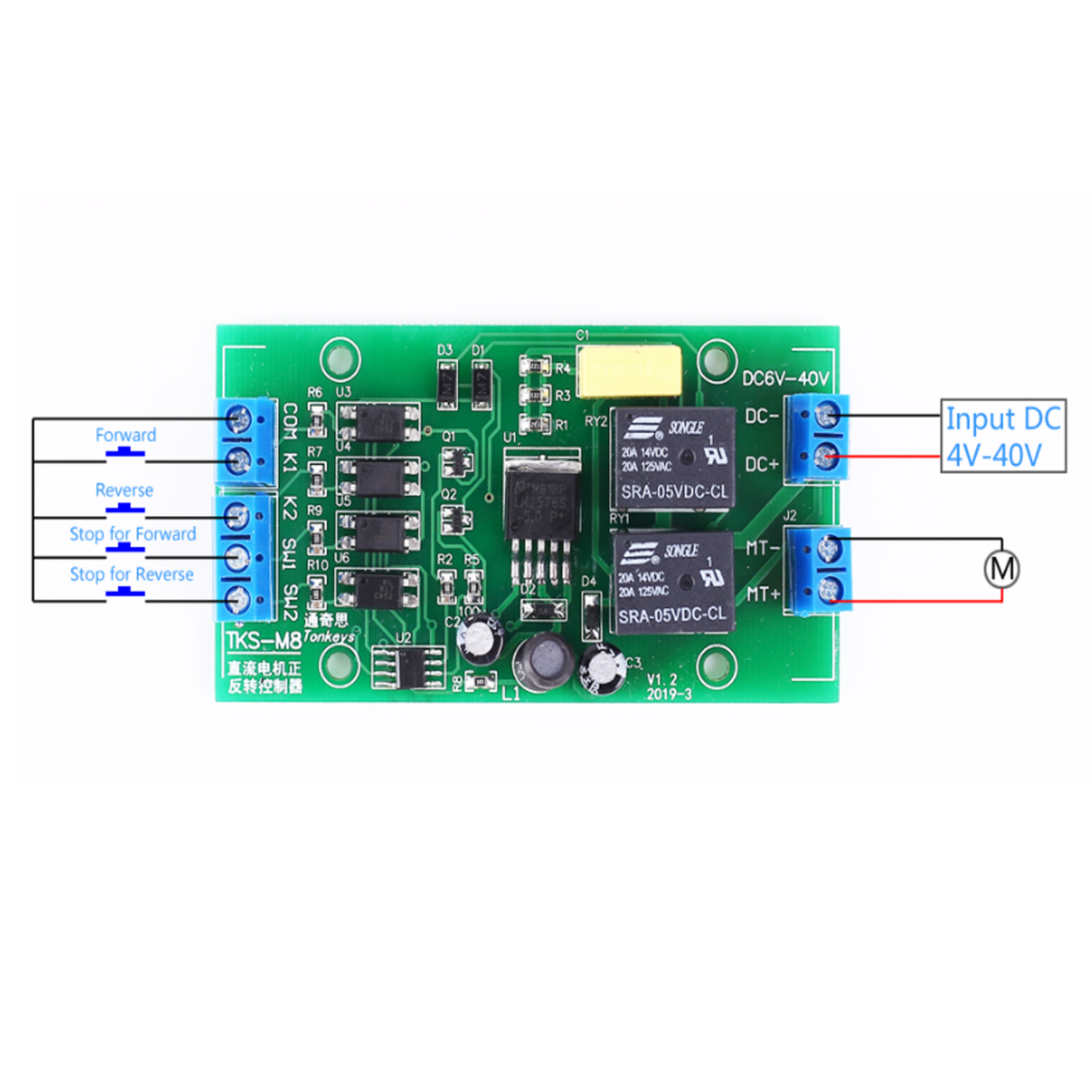 12V 24V Hochleistung-Motorsteuerung Funk Vorwärts / Rückwärts Motor Regler  30A 433MHz