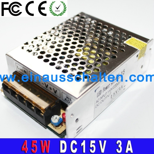 45W 3A 15V DC Netzteil Adapter Schaltnetzteil Trafo AC100-240V TO DC15V Stromversorgungen für LED-Streifen-Licht-CNC CCTV