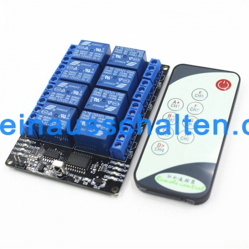 8 way IR Remote Control Switch Receiver 5V 10A Wireless Relay Module, 9-key Transmitter, Female DC Wire