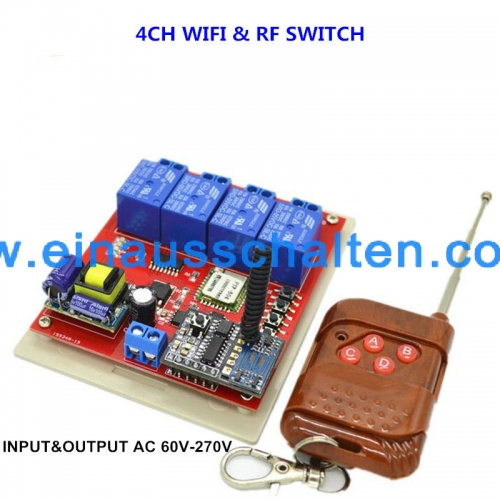 4 Kanäle ac230V WLAN Schalter 10A Steuerung IOS Iphone/Android mit Fernbedienung Schalter Lichtschalter Eingang RF 433.92 mhz Motorsteuerung Funkfernsteuerung