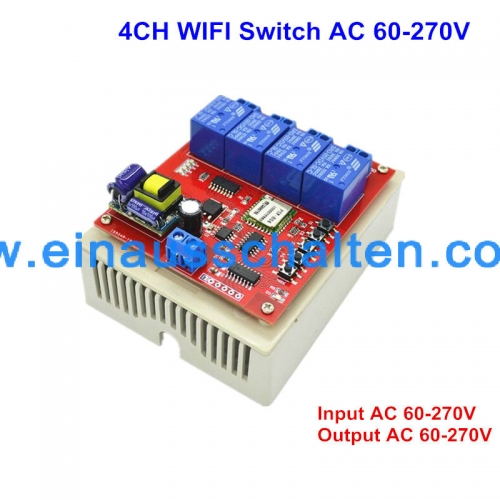 WIFI Schalter 4Kanal AC60V 220V 270V AC wi-fi Interruptor Steuerung durch APP Ein Aus Wireless Lichtschalter für Home Smart
