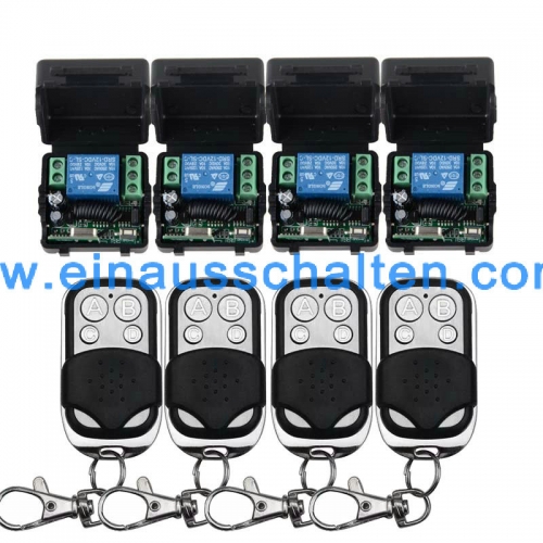12V 1CH Wireless Remote Control Switch System 4 Transmitter & 4 Receiver Relay Smart House z-wave