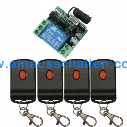 DC 12V 1CH Learning Code Wireless Remote Control Switch System teleswitch 1*Receiver 4*Transmitter Applicance Garage Door Z-Wave