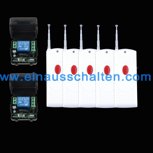 Drahtloser Funkfernsteuerungsschalter DC 12V 10A 1CH, 5PCS Sender mit Batterie + 2PCS Empfänger Zugang / Tür System Licht mini Relaisschalter