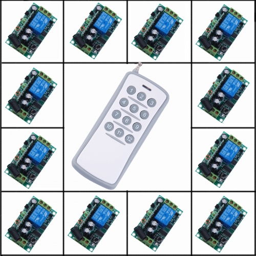 12V 1CH RF Wireless Remote Control Switch System 12 Receivers + 1 Transmitter Independently Control Momentary Toggle 315/433mhz