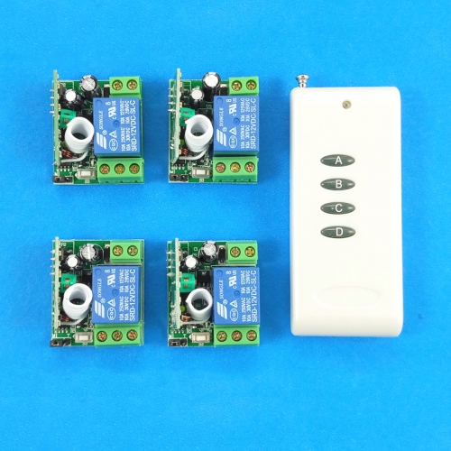 4 channel radio switch light motor relay output DC 12V Wireless remote control system - 4 * receiver and hand transmitter 500M