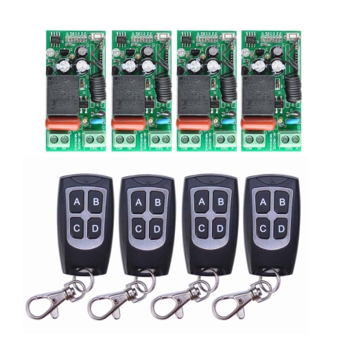 AC 220 V 1CH 10A Relay RF Wireless Remote Control Switch Wireless Light Switch ; 4PCS Receiver + 4PCS Transmitter