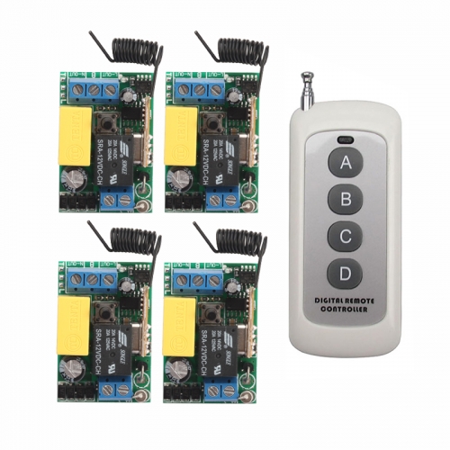 AC 220V 1CH Wireless Remote Control Switch System 4 Receiver & 4 Keys Remote 315mhz/433mhz
