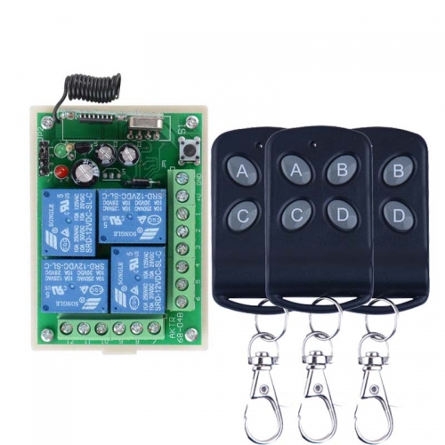 Remote Switch Wireless Control 12V 4 CH Receiver Learning Features + 3 Transmitters 315/433MHz