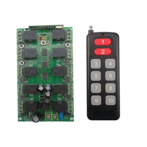 DC 12V 10A 10CH 10 channel RF Wireless Remote Control system 1 Receiver +1 Transmitter Individual learning code Doors/ lamp