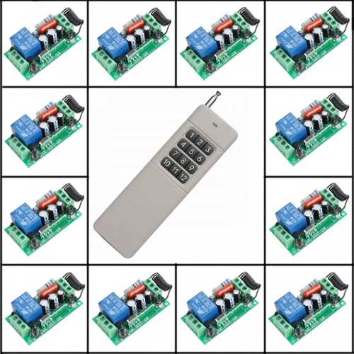 12 Receiver + 200-3000m Transmitter AC 220V 10A Wireless Remote Control Switch Wireless Light Switch With Learning Code System