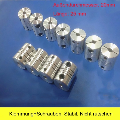 Elastische Kupplung aus Aluminiumlegierung Wicklung Kupplungen Encoder Motorkupplungen Außendurchmesser 20 Länge 25 Bohrung 5*5