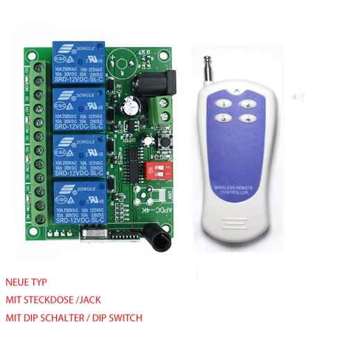 4 Kanäle DC12 V / 24V Set Funkfernbedienung Funkschalter mit Sender Funk Empfänger Relaisausgang max. Reichweite bis 200M