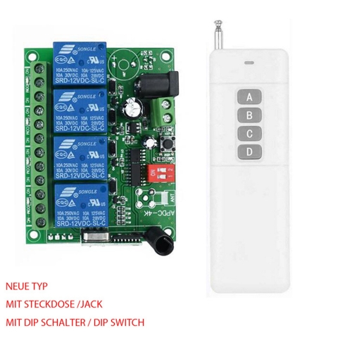 RF Funk-Fernbedienung Schalter Lichtschalter 12V 4 Kanal (4 Relais) 1  Empfänger & 2 Fernbedienung Toggle / Latch / Momentary [0060438] - €26.46 