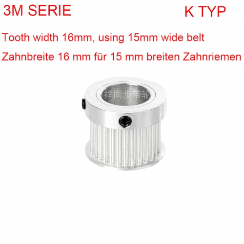 3M12 Zähne Zahnriemenscheibe Zahnbreite des 16mm mit Innendurchmesser der Nabe Loch 5 6 6,35 7