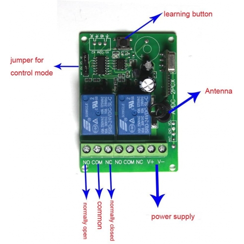 2 channels DC12V / 24V set radio remote control radio switch receiver relay output remote control with large button Industrial remote control