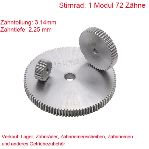 Stirnrad 1 Modul 72 Zähne 1M 72 T Stirnradgetriebe Außendurchmesser 74 Beidseitig flach