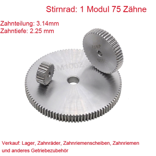 Stirnrad 1 Modul 75 Zähne 1M 75T Stirnradgetriebe Außendurchmesser 77 Beidseitig flach