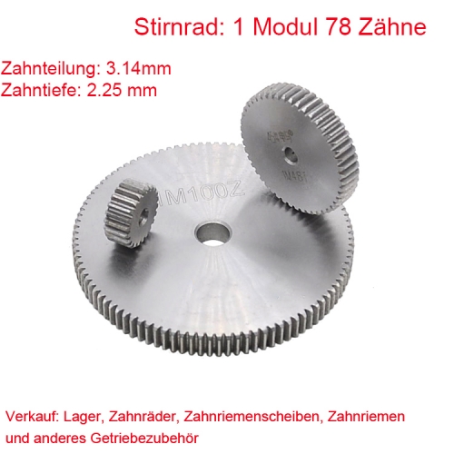 Stirnrad 1 Modul 78 Zähne 1M 78T Stirnradgetriebe Außendurchmesser 80 Beidseitig flach