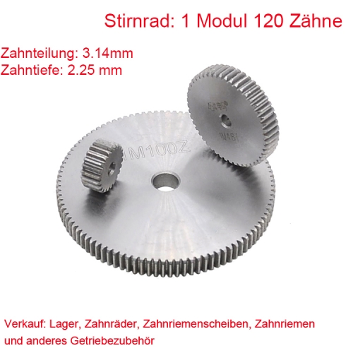 Stirnrad 1 Modul 120 Zähne 1M 120 T Stirnradgetriebe Außendurchmesser 122 Beidseitig flach