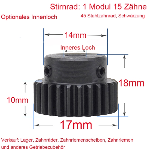 Stirnrad 1 Modul 15 Zähne 1M15T Innenbohrung 5/6/6.35/7/8 Metallmotor Nabenrad Zahnstange