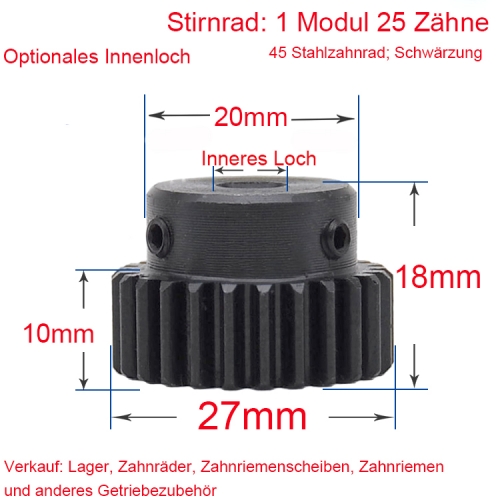 Spur gear 1 module 25 teeth 1M 25 T internal bore 5/6/6.35/7/8/10/12/12.7/14/15/16 mm metal motor hub gear rack