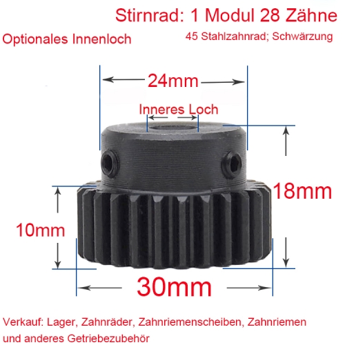 Spur gear 1 module 28 teeth 1M 28 T internal bore 5/6/8/10/12/14 mm metal motor hub gear rack