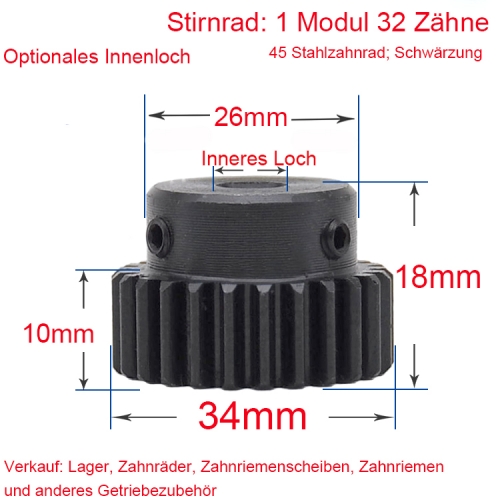 Spur gear 1 module 32 teeth 1M 32 T internal bore 6/8/10/12mm metal motor hub gear rack