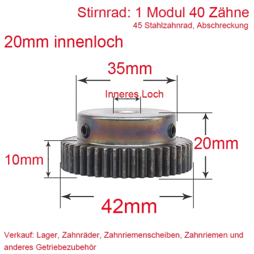 Spur gear 1 module 40 teeth 1M 40 T inner bore 20mm hub diameter 35mm metal motor hub gear rack quenching