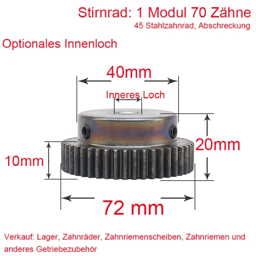 Stirnrad 1 Modul 70 Zähne 1M 70 T Innenbohrung 8/10/12mm Metallmotor Nabendurchmesser 40 Nabenrad Zahnstange Abschrecken