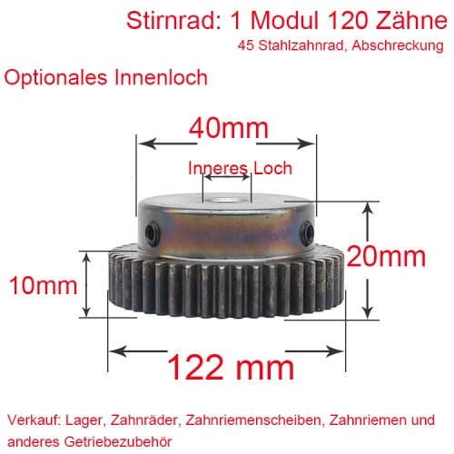 Stirnrad 1 Modul 120 Zähne 1M 120 T Innenbohrung 8/10/12 mm Metallmotor Nabenrad Zahnstange Abschrecken