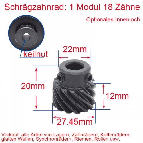 1M 18 Zähne mit Keilnut 4*1.8 oder 5*2.3 Schrägzahnrad-Zahnrad 45-Grad 10 /12mm Loch / links