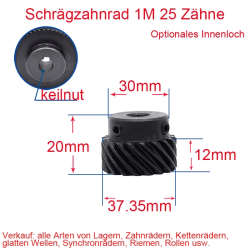 1M 25 Zähne mit Keilnut 4*1.8 Schrägzahnrad-Zahnrad 45-Grad 8/10 /12mm Loch / links / Rechts