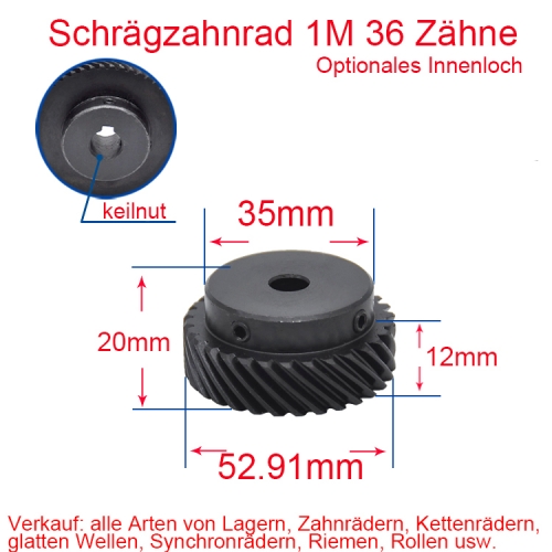 1M 36 Zähne mit Keilnut 4*1.8 oder 5*2.3 Schrägzahnrad-Zahnrad 45-Grad 8/10 /12/14/15/16mm Loch / links / Rechts