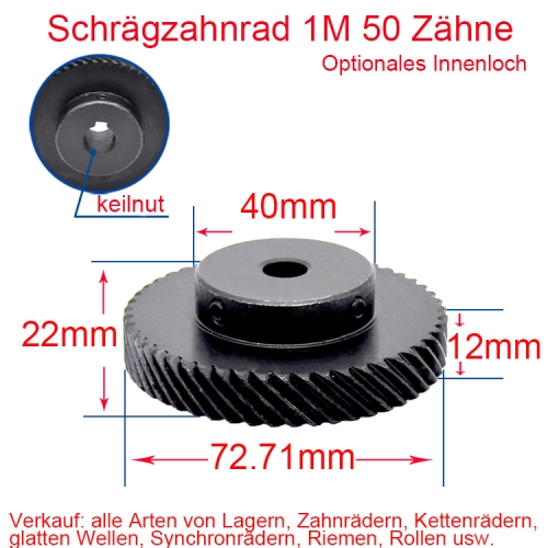 1M 50 Zähne mit Keilnut 4*1.8 oder 5*2.3 Schrägzahnrad-Zahnrad 45-Grad 8/10 /12/14/15mm Loch / links / Rechts