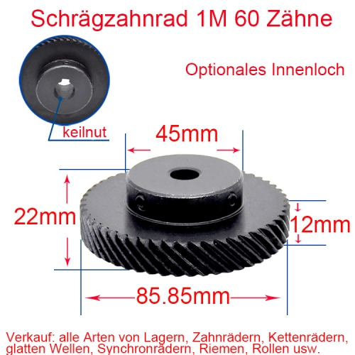 1M 60 teeth with keyway 4 * 1.8 or 5 * 2.3 helical gear 45 degree 8/10 / 12/14/15 / 16mm hole / left / right