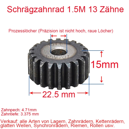 Spur gear 1.5 module 13 teeth 1.5M 13T number of teeth 13 teeth outer diameter 22.5mm thickness 15MM