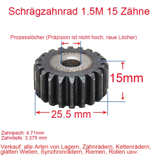 Stirnrad 1,5 Modul 15 Zähne 1,5M 15T Anzahl der Zähne Dicke 15MM   Stirnradgetriebe Zahnstange und Ritzel