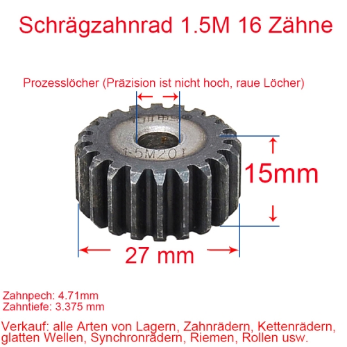 Stirnrad 1,5 Modul 16 Zähne 1,5M 16T Anzahl der Zähne Dicke 15MM   Stirnradgetriebe Zahnstange und Ritzel