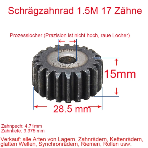 Stirnrad 1,5 Modul 17 Zähne 1,5M 17T Anzahl der Zähne Dicke 15MM Stirnradgetriebe Zahnstange und Ritzel