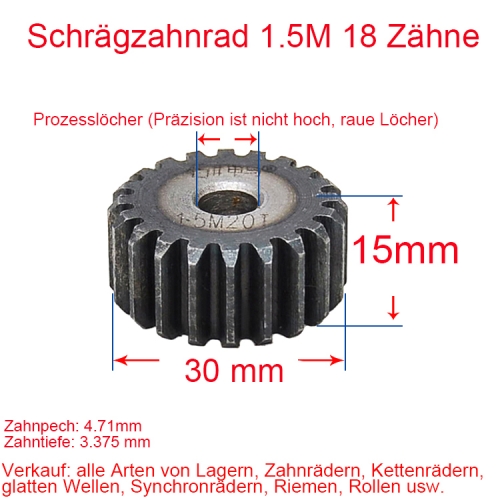 Stirnrad 1,5 Modul 18 Zähne 1,5M 18T Anzahl der Zähne Dicke 15MM Stirnradgetriebe Zahnstange und Ritzel