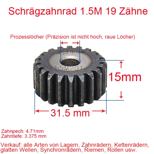 Spur gear 1.5 module 19 teeth 1.5M 19T number of teeth thickness 15MM spur gear rack and pinion