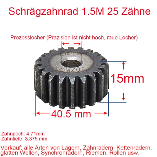 Stirnrad 1.5 Modul 25Zähne 1.5M25T Anzahl der Zähne Dicke 15MM Stirnradgetriebe Zahnstange und Ritzel