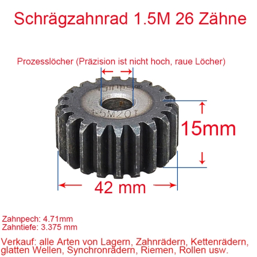 Stirnrad 1.5 Modul 26Zähne 1.5M26T Anzahl der Zähne Dicke 15MM Stirnradgetriebe Zahnstange und Ritzel