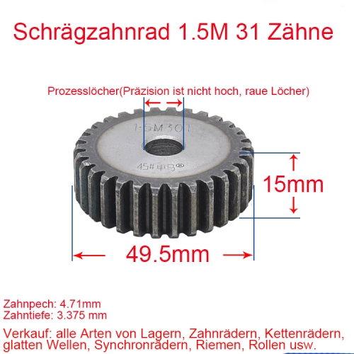 Spur gear 1.5 module 31 teeth 1.5M 31 T number of teeth thickness 15MM spur gear rack and pinion