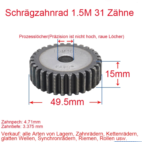 Stirnrad 1.5 Modul 31 Zähne 1.5M 31 T Anzahl der Zähne Dicke 15MM Stirnradgetriebe Zahnstange und Ritzel