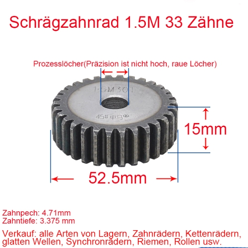 Spur gear 1.5 module 33 teeth 1.5M 33 T number of teeth thickness 15MM spur gear rack and pinion