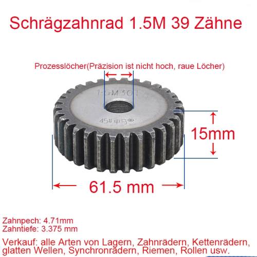 Spur gear 1.5 module 39 teeth 1.5M number of teeth thickness 15MM spur gear rack and pinion