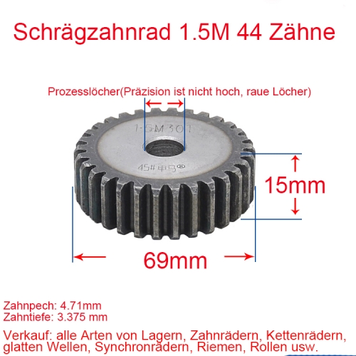 Stirnrad 1.5 Modul 44 Zähne 1.5M 44T Anzahl der Zähne Dicke 15MM Stirnradgetriebe Zahnstange und Ritzel