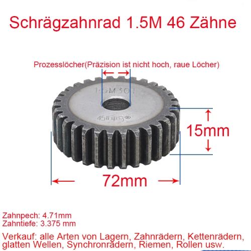 Stirnrad 1.5 Modul 46 Zähne 1.5M 46T Anzahl der Zähne Dicke 15MM Stirnradgetriebe Zahnstange und Ritzel